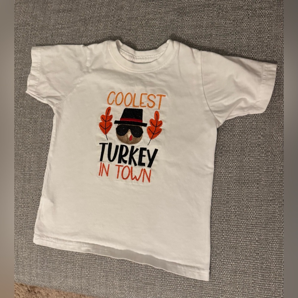 Adorable Thanksgiving shirt “Coolest Turkey in Town” 3T Toddler boy Embroidered